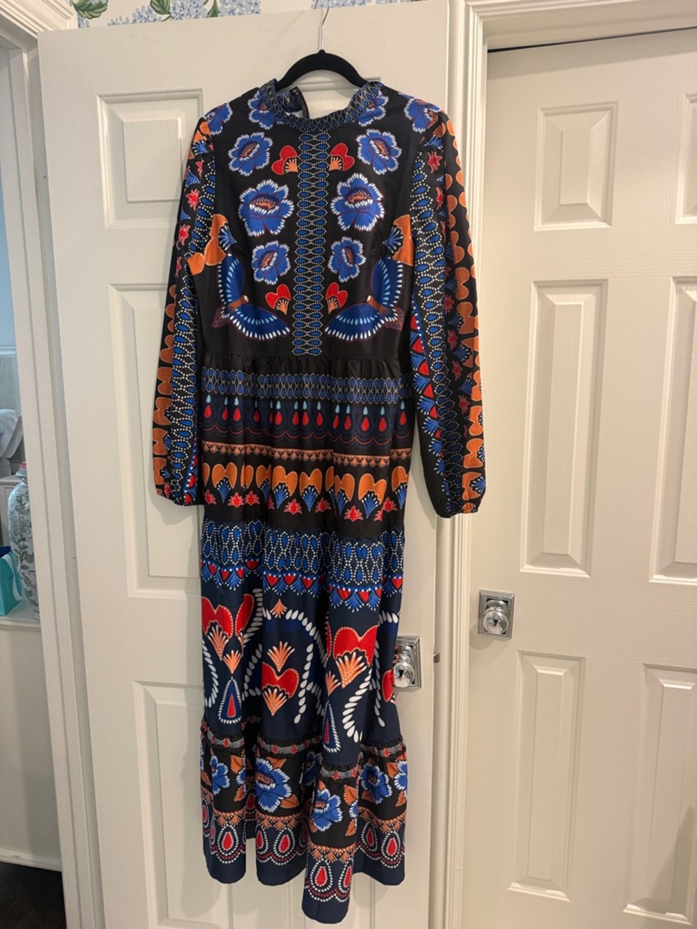 Maxi Dress in Black with Blue & Orange Floral Print